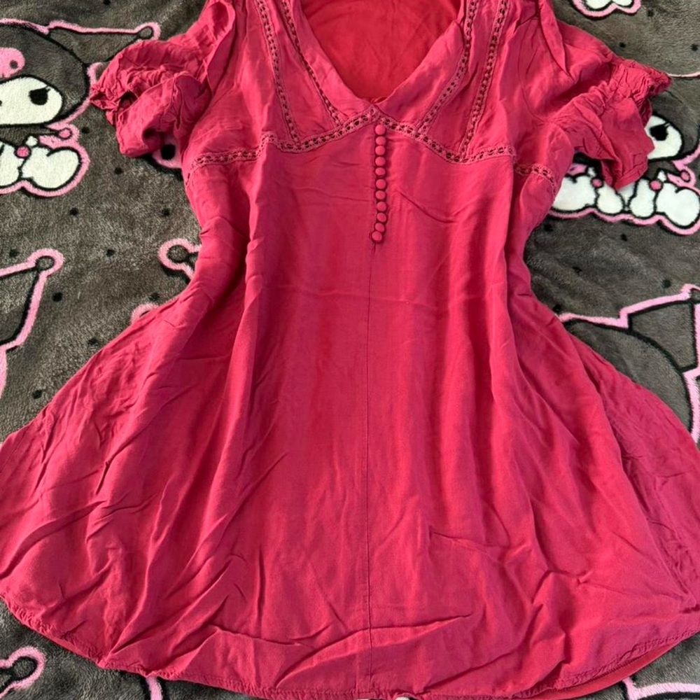 Blue Rain Vibrant Red Blouse with Button Accents